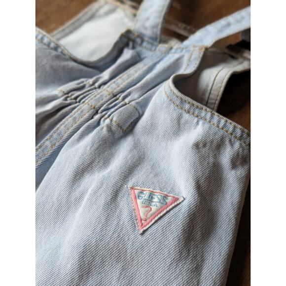 Vintage Baby GUESS Overalls Leather Patch Clip Size 2Y Y2K 90s 80s Denim - Picture 5 of 16